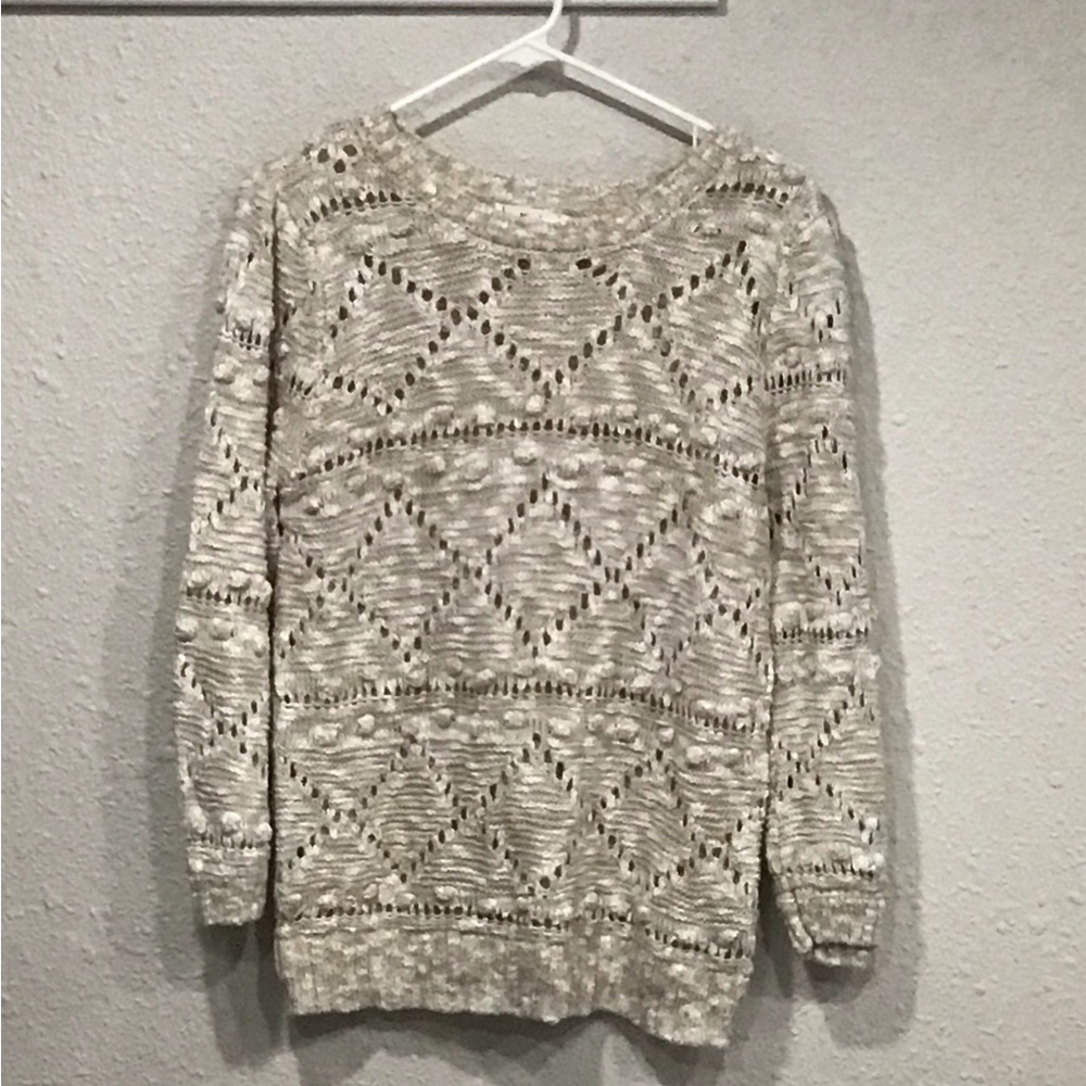 MINE Women’s M Sweater Open Knit Pullover Textured Button Back Boho Cottagecore